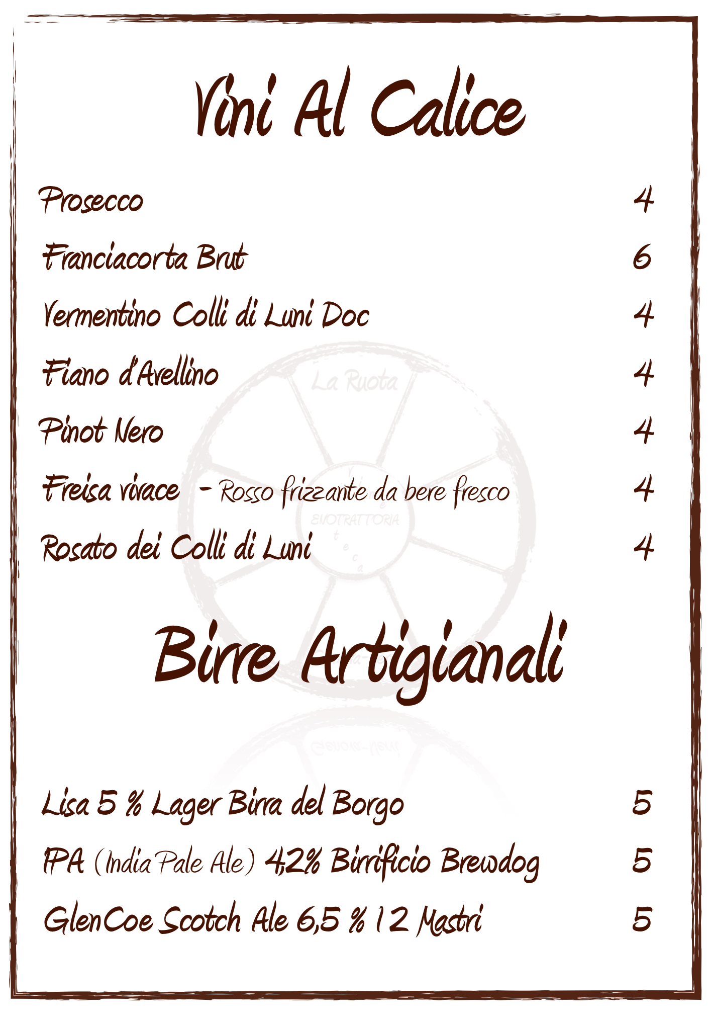 Menù Trattoria La Ruota